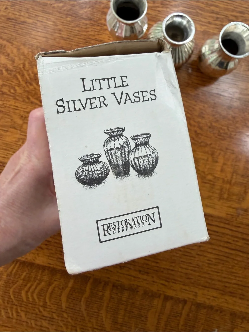 Restoration Hardware Silver Ribbed Vase Trio